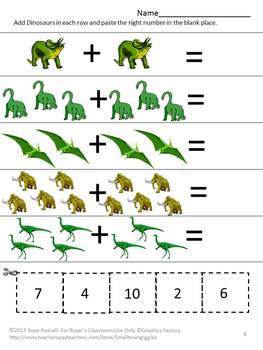 dinosaur math worksheets counting objects kindergarten addition and