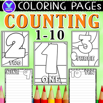 Preview of Counting 1-10 Math Coloring Pages & Writing Paper Activities ELA No PREP