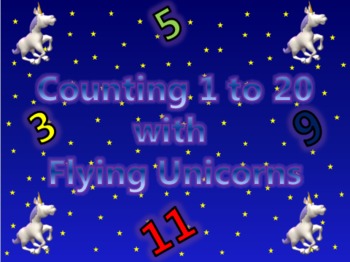 Preview of Counting 1 - 20 Activity with Flying Unicorns in the Night Sky