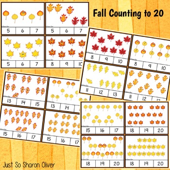 Counting 1-20 - Fall Leaves Clip Cards by Sharon Oliver | TpT