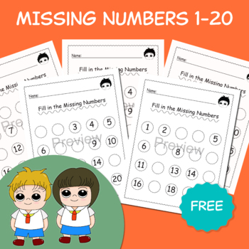 Preview of Counting 1-20, Fill in the Missing Numbers, Number Practice, Math Game - Free