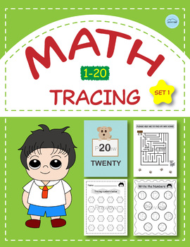 Preview of Counting 1-20, Tracing Numbers Worksheets, Preschool Tracing, Math Game-Set 1