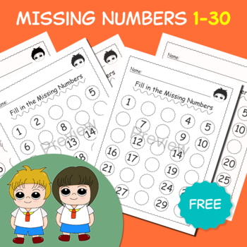 Preview of Counting 1-30, Fill in the Missing Numbers, Number Practice, Math Game - Free