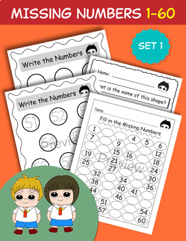 Preview of Counting 1-60, Fill in the Missing Numbers, Number Practice, Math Game - Set 1