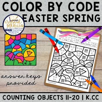 Preview of Counting 11 to 20 | Color by Code Mystery Easter Spring Picture for Kindergarten