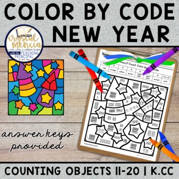 Preview of New Year Color by Code Counting 11 to 20 Mystery Pictures | Printable Activity