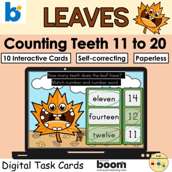 Preview of Counting 11 to 20 Leaves Autumn Fall BOOM Cards™ Task Cards