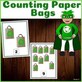 Preview of Earth Day Activity Special Education Math Counting Paper Bags Autism Preschool