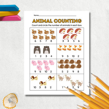 Counting Animals TK-K Printable Worksheet by Classical at Home | TPT
