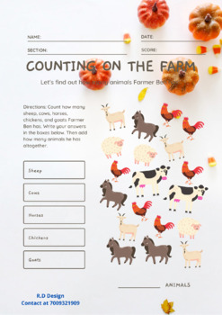 Preview of Counting Animals Worksheet