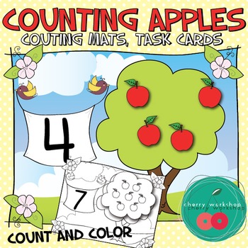 Preview of Counting Mats Apple Math Centers and Worksheets