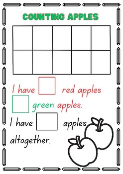 Preview of Counting Apples worksheet TENS FRAME - inc. varying levels of scaffolding