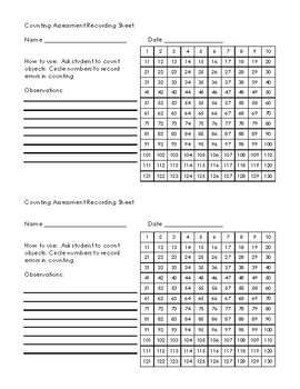 Preview of Counting Assessment Recording Sheet