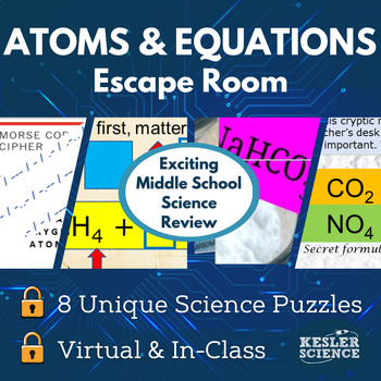 Preview of Counting Atoms, Balancing Equations Escape Room - Science Review Activity