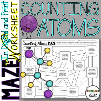 Preview of Counting Atoms in Chemical Formulas Maze Worksheet in Digital and Print