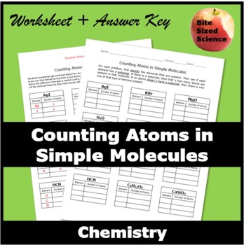 Preview of Counting Atoms in Simple Molecules Worksheet + Answer Key