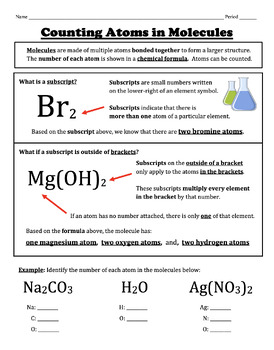 Preview of Counting Atoms in a Chemical Formula -- Notes and Worksheet Set