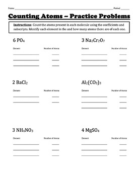 counting atoms in a chemical formula homework mr. van rite