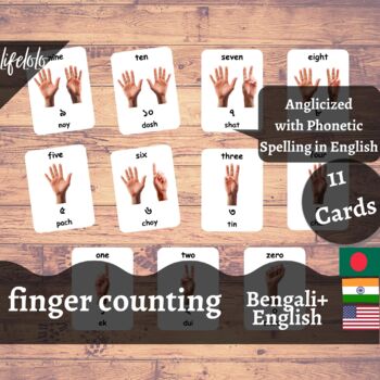Preview of Counting - BENGALI Flash Cards | Finger Counting | 11 Bilingual Flash Cards