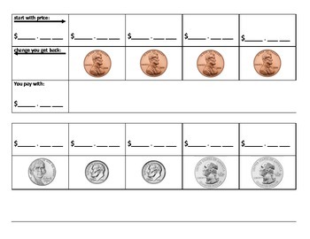 Preview of Counting Back Money to Make Change Guided Thinking Strip