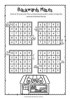 Counting Backwards From 10 - Ten to One - Kindergarten Worksheets and