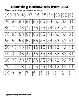 Preview of Counting Backwards From 100