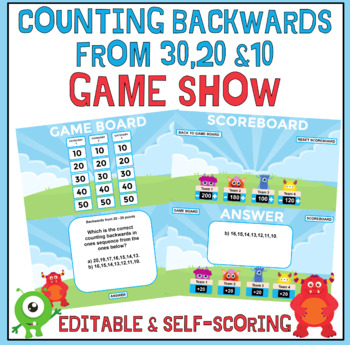 Preview of Counting Backwards From 30, 20 & 10 Game Show : Editable Jeopardy Style PPT Game