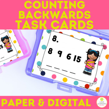 Preview of Counting Backwards Task Cards | Kindergarten Grade Math Number Sense Review