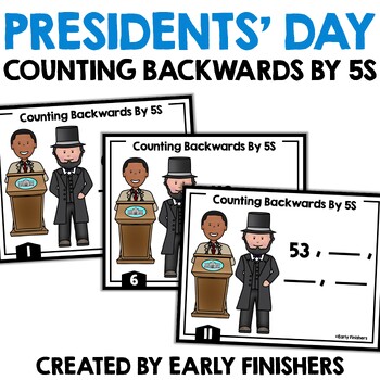 Preview of Presidents’ Day Activities Counting Backwards by 5s Task Cards 2nd 3rd Grade