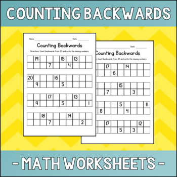 Preview of Counting Backwards from 20 Math Worksheets - Count & Write Practice - Test Prep