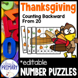 Thanksgiving Math Centers, Counting Backwards Number Puzzl