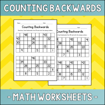Preview of Counting Backwards from 50 Math Worksheets - Count & Write Practice - Test Prep