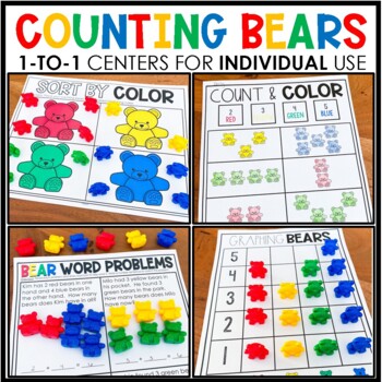 Preview of Counting Bears No Prep Centers | First Grade Math Worksheets