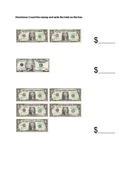 Counting Bills Money Worksheet by AdaptedAlways | TpT
