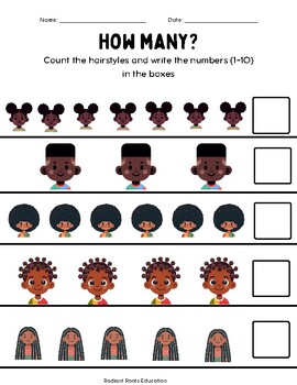Preview of Counting Black American Hairstyles: Math Worksheet