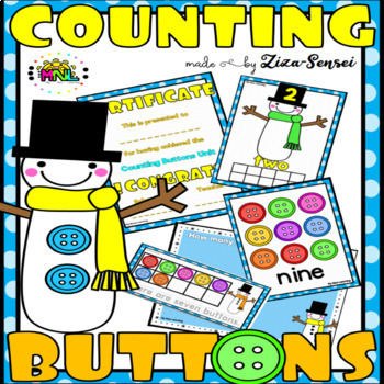 Preview of Counting Buttons Math CENTERS Mats Ten Frames 1-10 Snowman Winter Theme