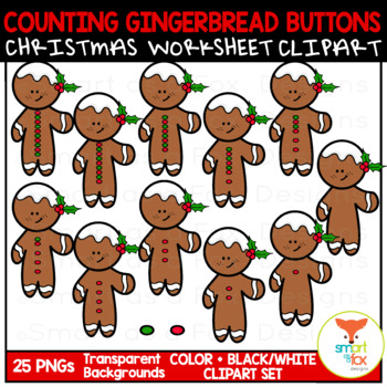 Preview of Counting Buttons on a Gingerbread Cookie Christmas Math Clip Art Commercial Use