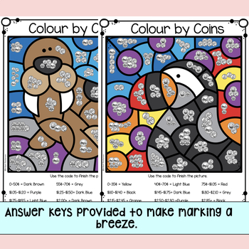 Counting Canadian Coins over $1 Colour by Code Activity Sheets (Arctic