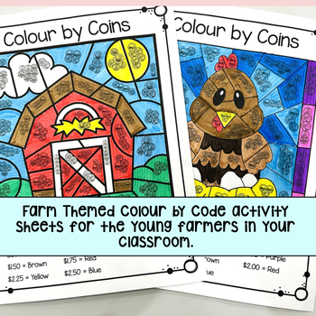 Counting Canadian Coins over $1 Colour by Code Farm Themed Math