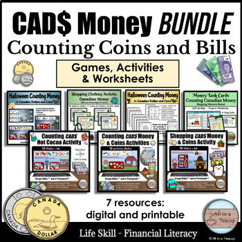 Preview of Counting Canadian Money Bundle Activities & Worksheets Financial Lit