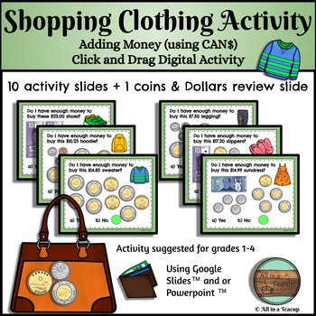 Preview of Counting Canadian Money Shopping Digital Task Cards Activity