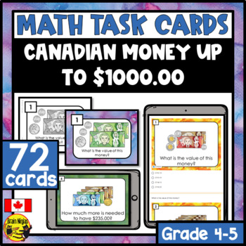 Preview of Counting Canadian Money to $1000 Task Cards | Paper or Digital