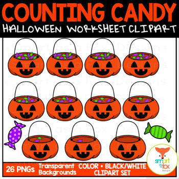Preview of Counting Candy in Pumpkin Basket Halloween Math Clip Art Commercial Use