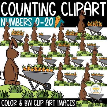 Preview of Counting Carrots Clipart 0 to 20 Color Black and White Images and Number Tiles