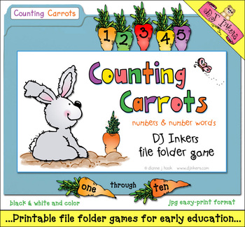 Preview of Counting Carrots File Folder Game - match numbers & number words