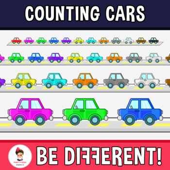 Preview of Counting Cars Clipart Transportation Math Rainbow