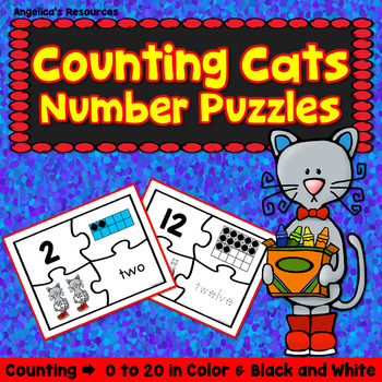 Preview of Counting to 20 Cats Number Puzzles | Math Worksheets | Math Game