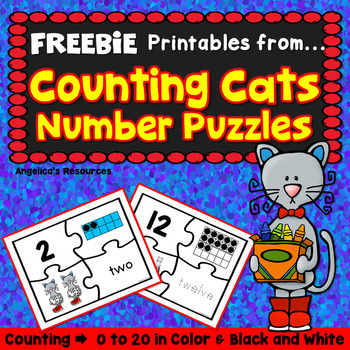Preview of Counting to 20 Cats Number Puzzles | Math Worksheets | Math Game FREEBIE