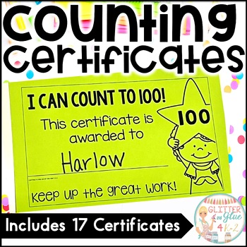 Preview of Counting Certificates - With 17 Certificates - Count to 100, Skip Count, & More!