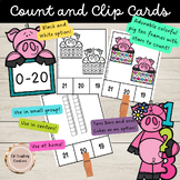 Counting Clip Cards | 0-20 | Cute Pigs - Colorful, Black &